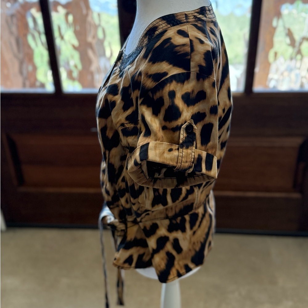 Jones New York Cheetah Womens XL Short Sleeve blouse Belt Chic Elegant Feminine - Picture 5 of 9